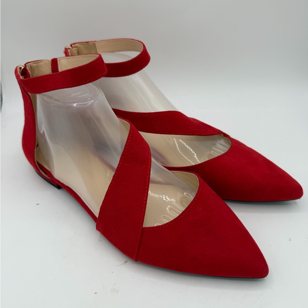 Jessica Simpson Red Suede Pointed Ankle-Strap Flats